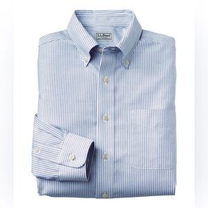 NWT L.L. Bean Men’s Wrinkle Free Oxford University Stripe French Blue 16x32